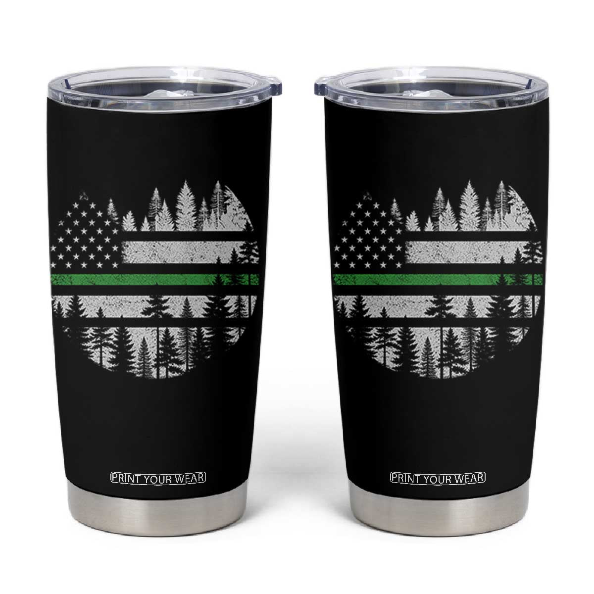 Park Ranger Law Enforcement Forest Green Line American Flag Tumbler Cup