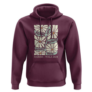 Harris Walz 2024 Hoodie Peace Love Equality Diversity Hope Hand Drawn Flower TS11 Maroon Print Your Wear