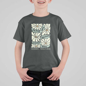 Harris Walz 2024 T Shirt For Kid Peace Love Equality Diversity Hope Hand Drawn Flower TS11 Dark Heather Print Your Wear