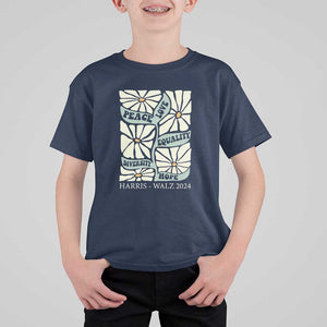 Harris Walz 2024 T Shirt For Kid Peace Love Equality Diversity Hope Hand Drawn Flower TS11 Navy Print Your Wear