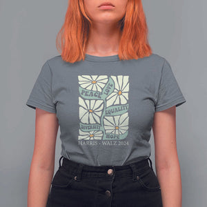 Harris Walz 2024 T Shirt For Women Peace Love Equality Diversity Hope Hand Drawn Flower TS11 Charcoal Print Your Wear