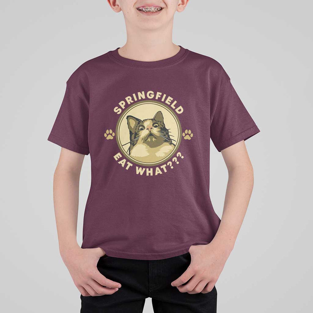 Funny Sarcastic T Shirt For Kid Springfield Eat What Shocked Cat Paw Pet Lovers Election 2024 TS11 Maroon Print Your Wear