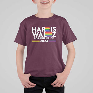 Harris Walz Supporter T Shirt For Kid Harris Walz For Our Pride 2024 LGBTQ Rainbow Flag TS11 Maroon Print Your Wear
