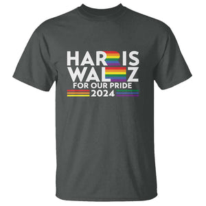 Harris Walz Supporter T Shirt Harris Walz For Our Pride 2024 LGBTQ Rainbow Flag TS11 Dark Heather Print Your Wear