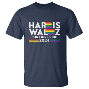 Harris Walz Supporter T Shirt Harris Walz For Our Pride 2024 LGBTQ Rainbow Flag TS11 Navy Print Your Wear