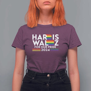 Harris Walz Supporter T Shirt For Women Harris Walz For Our Pride 2024 LGBTQ Rainbow Flag TS11 Maroon Print Your Wear