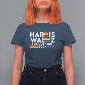 Harris Walz Supporter T Shirt For Women Harris Walz For Our Pride 2024 LGBTQ Rainbow Flag TS11 Navy Print Your Wear