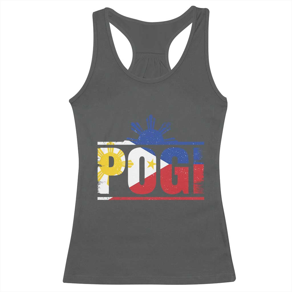 Pogi Filipino Slang Filipino Flag Pinoy Sun And Star Racerback Tank Top TS11 Dark Heather Print Your Wear