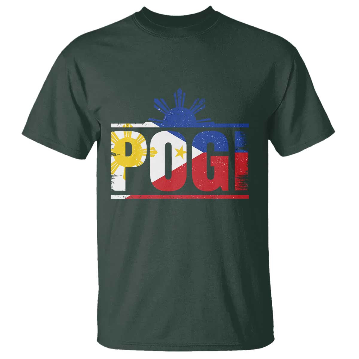 Pogi Filipino Slang Filipino Flag Pinoy Sun And Star T Shirt TS11 Dark Forest Green Print Your Wear