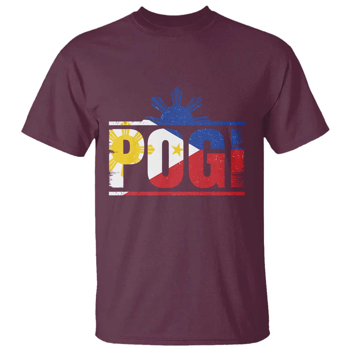 Pogi Filipino Slang Filipino Flag Pinoy Sun And Star T Shirt TS11 Maroon Print Your Wear