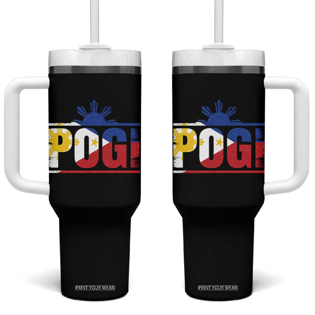 Pogi Filipino Slang Filipino Flag Pinoy Sun And Star Tumbler With Handle TS11 One Size: 40 oz Black Print Your Wear