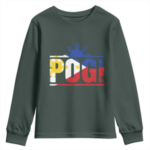 Pogi Filipino Slang Filipino Flag Pinoy Sun And Star Youth Sweatshirt TS11 Dark Forest Green Print Your Wear
