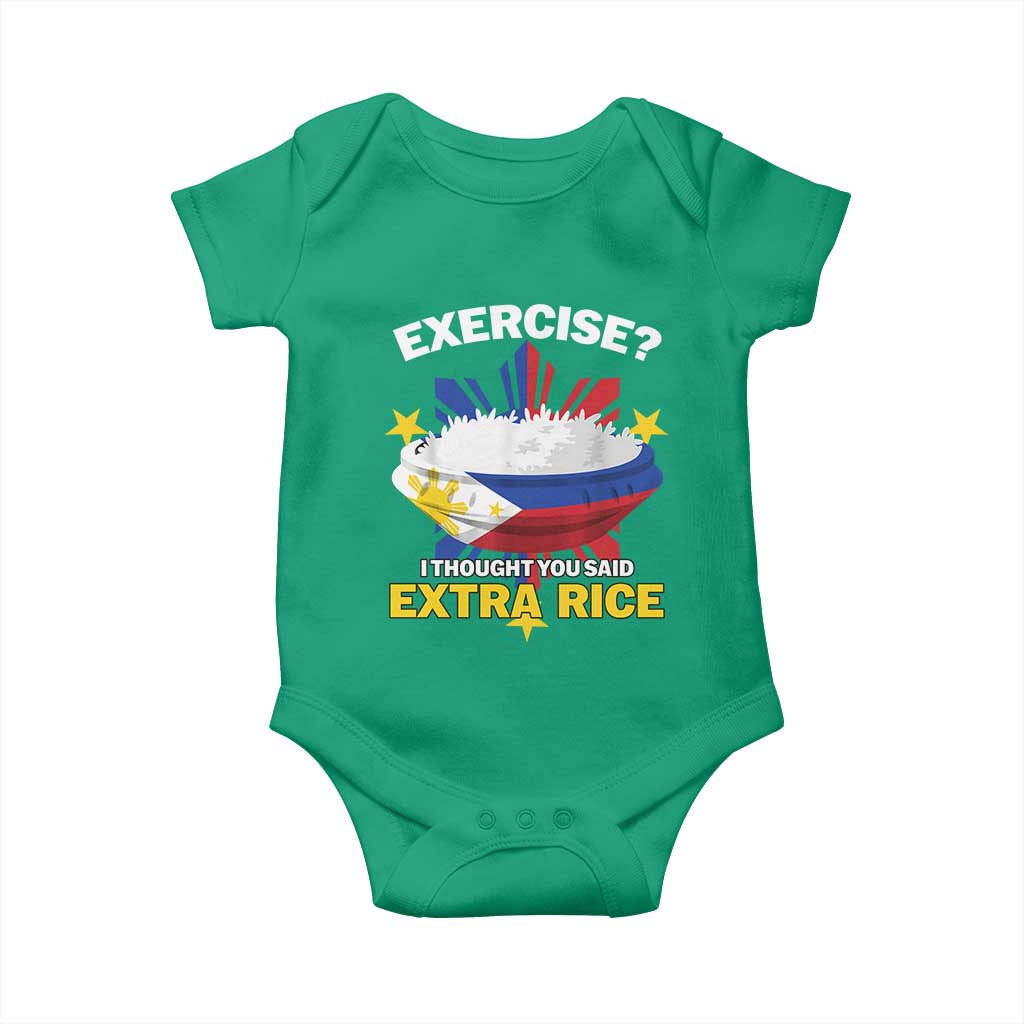 Funny Philippines Baby Onesie Exercise I Thought You Said Extra Rice TS11 Irish Green Print Your Wear