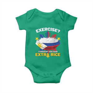 Funny Philippines Baby Onesie Exercise I Thought You Said Extra Rice TS11 Irish Green Print Your Wear