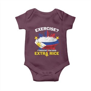 Funny Philippines Baby Onesie Exercise I Thought You Said Extra Rice TS11 Maroon Print Your Wear