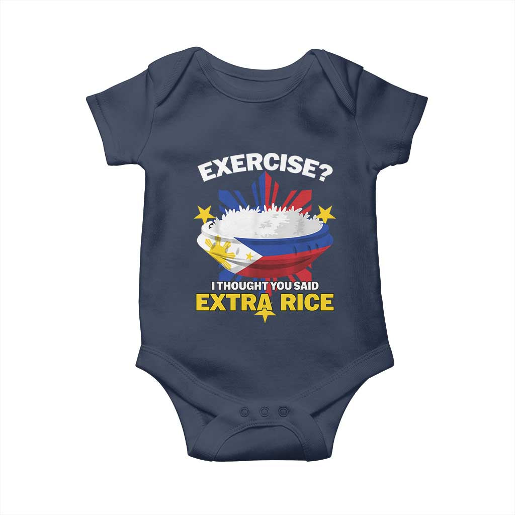 Funny Philippines Baby Onesie Exercise I Thought You Said Extra Rice TS11 Navy Print Your Wear