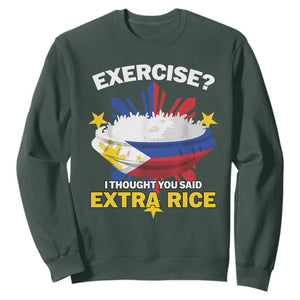 Funny Philippines Sweatshirt Exercise I Thought You Said Extra Rice TS11 Dark Forest Green Print Your Wear