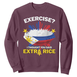Funny Philippines Sweatshirt Exercise I Thought You Said Extra Rice TS11 Maroon Print Your Wear