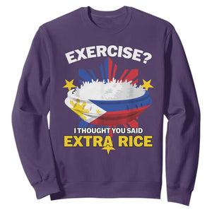 Funny Philippines Sweatshirt Exercise I Thought You Said Extra Rice TS11 Purple Print Your Wear