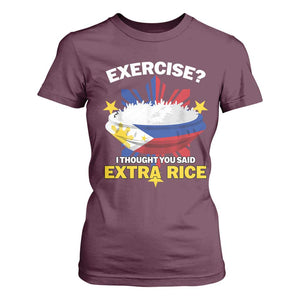 Funny Philippines T Shirt For Women Exercise I Thought You Said Extra Rice TS11 Maroon Print Your Wear