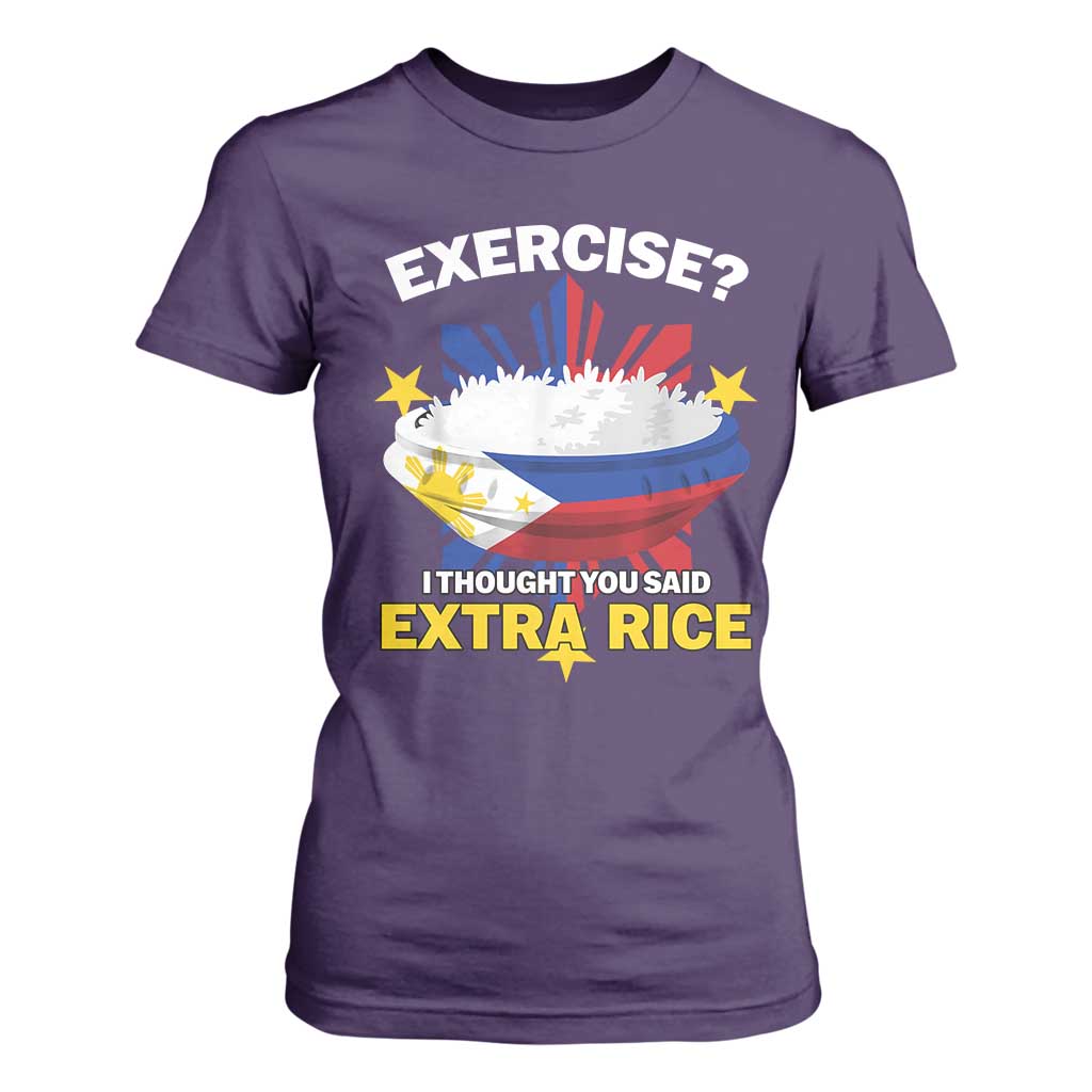 Funny Philippines T Shirt For Women Exercise I Thought You Said Extra Rice TS11 Purple Print Your Wear