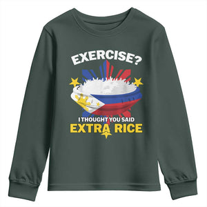 Funny Philippines Youth Sweatshirt Exercise I Thought You Said Extra Rice TS11 Dark Forest Green Print Your Wear