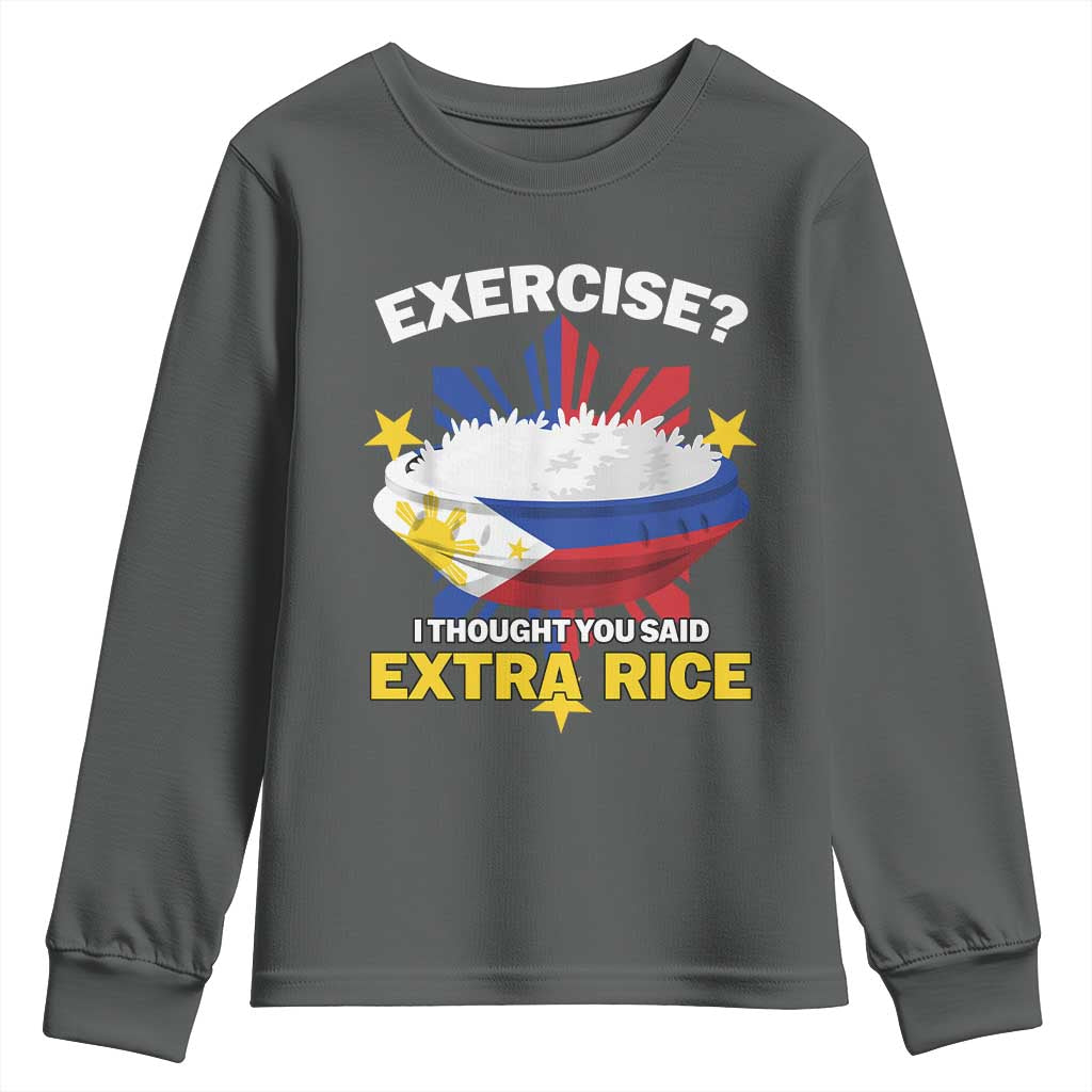 Funny Philippines Youth Sweatshirt Exercise I Thought You Said Extra Rice TS11 Dark Heather Print Your Wear