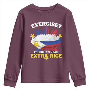 Funny Philippines Youth Sweatshirt Exercise I Thought You Said Extra Rice TS11 Maroon Print Your Wear