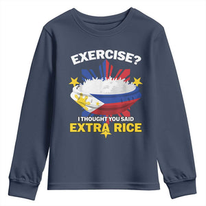 Funny Philippines Youth Sweatshirt Exercise I Thought You Said Extra Rice TS11 Navy Print Your Wear