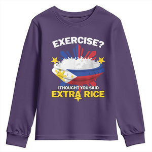 Funny Philippines Youth Sweatshirt Exercise I Thought You Said Extra Rice TS11 Purple Print Your Wear