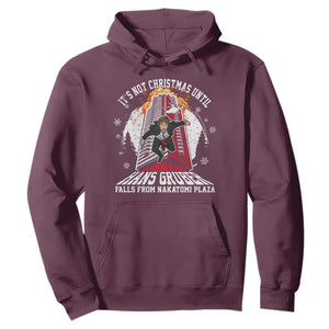 Funny Nakatomi Plaza Hoodie It's Not Christmas Until Hans Gruber Falls From Nakatomi Plaza Explode TS11 Maroon Print Your Wear