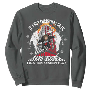 Funny Nakatomi Plaza Sweatshirt It's Not Christmas Until Hans Gruber Falls From Nakatomi Plaza Explode TS11 Dark Heather Print Your Wear