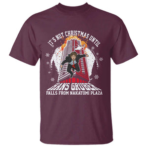 Funny Nakatomi Plaza T Shirt It's Not Christmas Until Hans Gruber Falls From Nakatomi Plaza Explode TS11 Maroon Print Your Wear