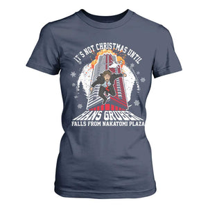 Funny Nakatomi Plaza T Shirt For Women It's Not Christmas Until Hans Gruber Falls From Nakatomi Plaza Explode TS11 Navy Print Your Wear