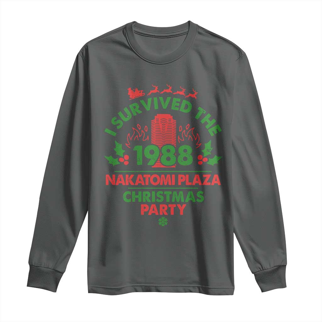I Survived The 1988 Nakatomi Plaza Christmas Party Long Sleeve Shirt Vintage Mistletoe TS11 Dark Heather Print Your Wear