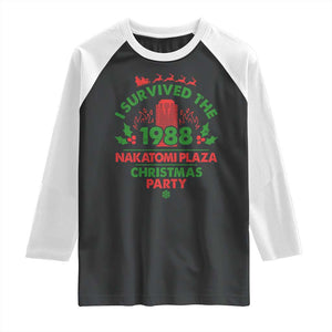 I Survived The 1988 Nakatomi Plaza Christmas Party Raglan Shirt Vintage Mistletoe TS11 Black White Print Your Wear