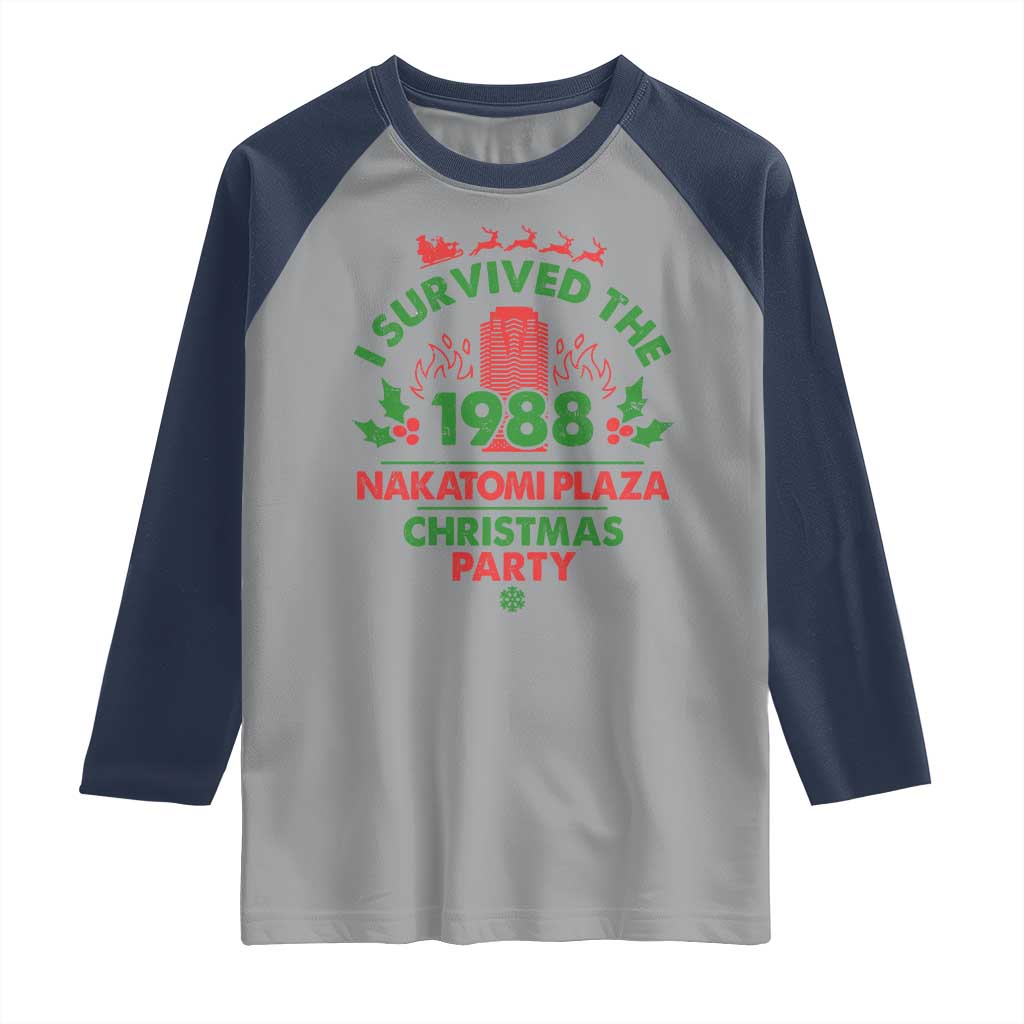 I Survived The 1988 Nakatomi Plaza Christmas Party Raglan Shirt Vintage Mistletoe TS11 Sport Gray Navy Print Your Wear