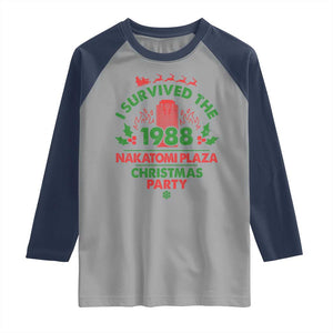 I Survived The 1988 Nakatomi Plaza Christmas Party Raglan Shirt Vintage Mistletoe TS11 Sport Gray Navy Print Your Wear