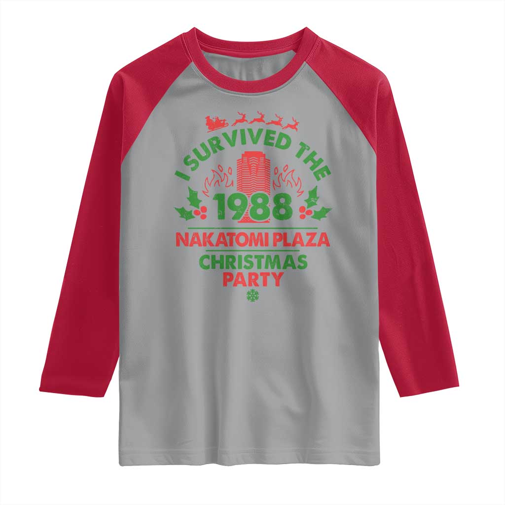 I Survived The 1988 Nakatomi Plaza Christmas Party Raglan Shirt Vintage Mistletoe TS11 Sport Gray Red Print Your Wear