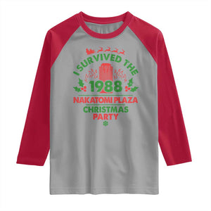 I Survived The 1988 Nakatomi Plaza Christmas Party Raglan Shirt Vintage Mistletoe TS11 Sport Gray Red Print Your Wear