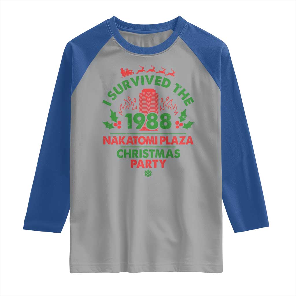 I Survived The 1988 Nakatomi Plaza Christmas Party Raglan Shirt Vintage Mistletoe TS11 Sport Gray Royal Print Your Wear