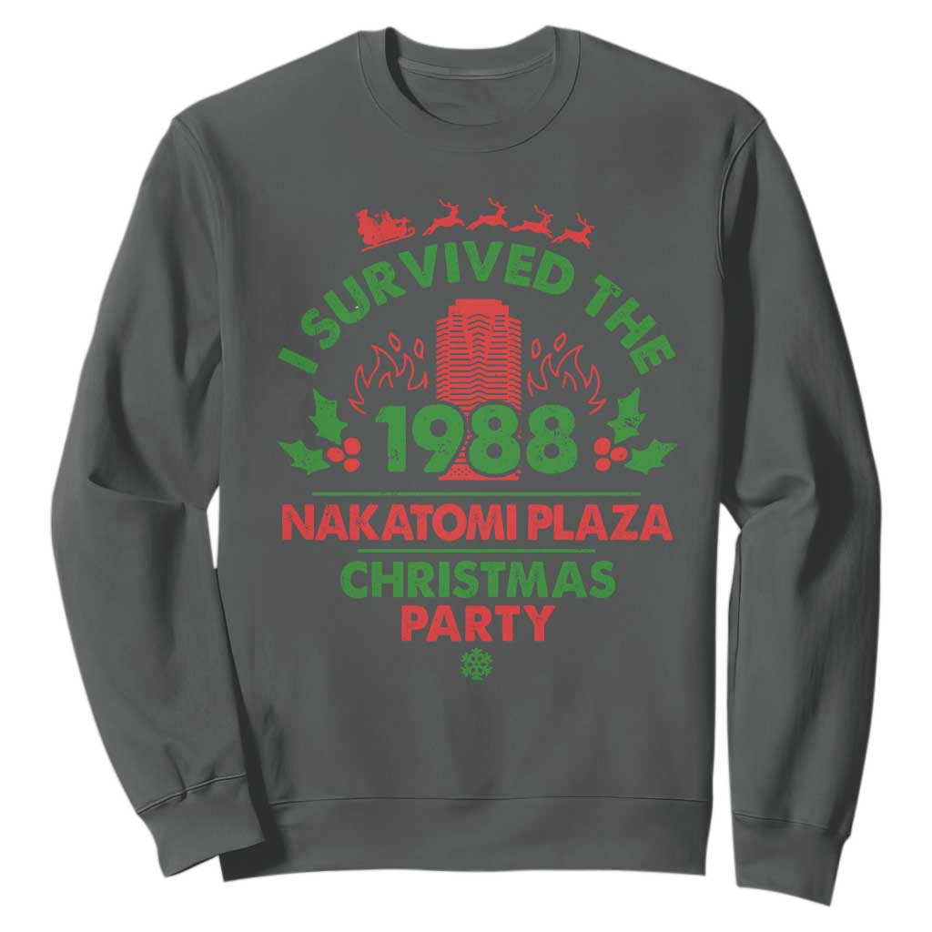 I Survived The 1988 Nakatomi Plaza Christmas Party Sweatshirt Vintage Mistletoe TS11 Dark Heather Print Your Wear