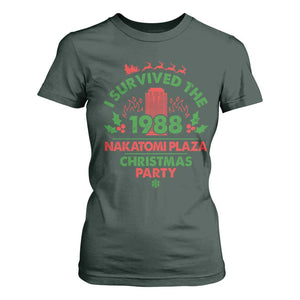 I Survived The 1988 Nakatomi Plaza Christmas Party T Shirt For Women Vintage Mistletoe TS11 Dark Forest Green Print Your Wear