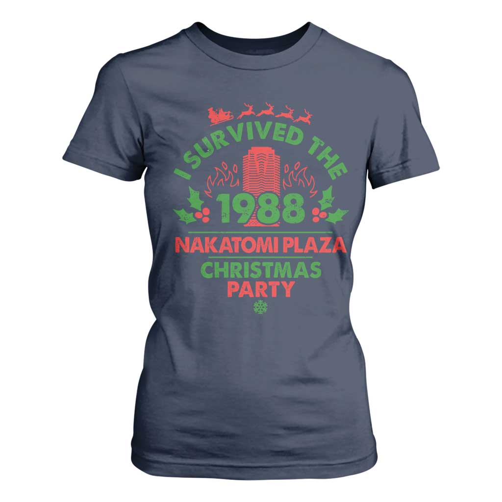 I Survived The 1988 Nakatomi Plaza Christmas Party T Shirt For Women Vintage Mistletoe TS11 Navy Print Your Wear