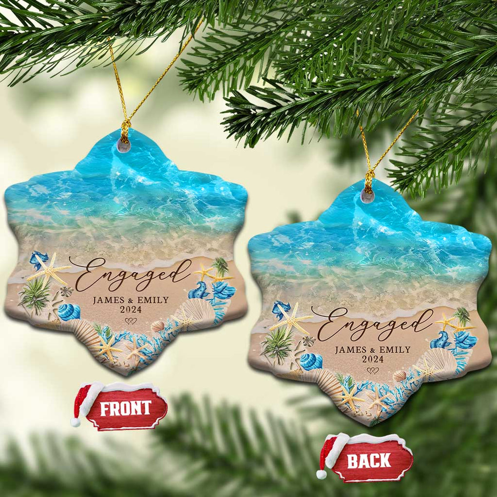 Personalized Engaged 2024 Christmas Ornament Custom Name Mr & Mrs Engagement Beach TS11 Snow Flake Beach Print Your Wear