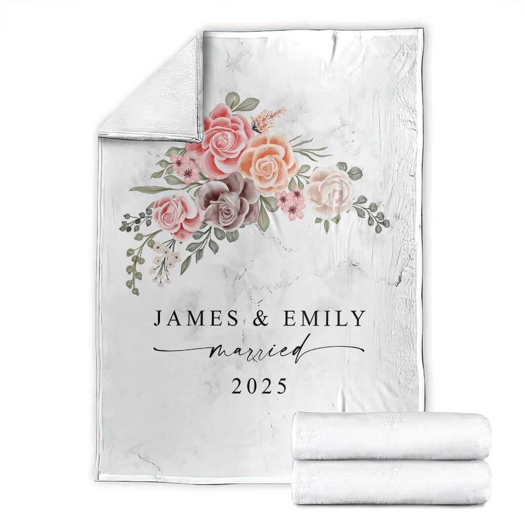 Personalized First Christmas Married Throw Blanket Custom Name Couple Vintage Rose Flowers TS11 Marble Print Your Wear