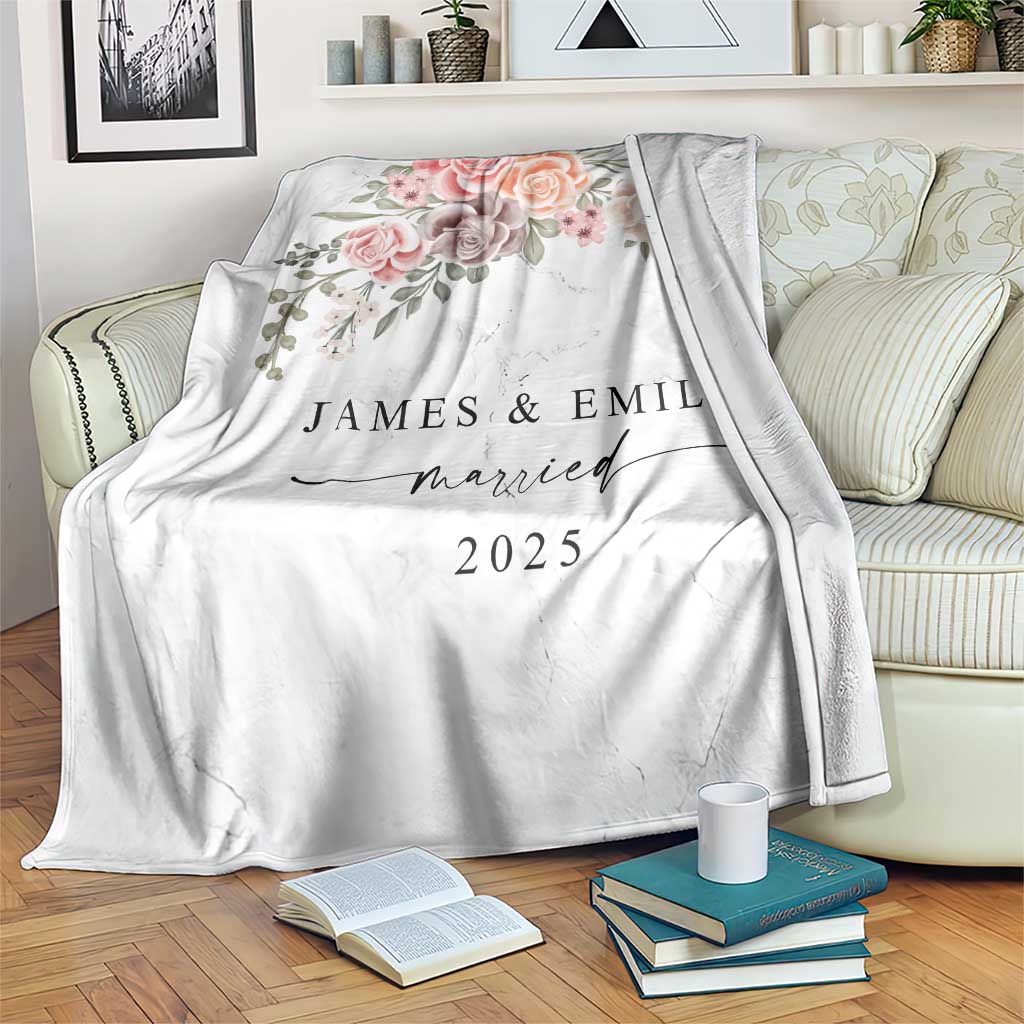 Personalized First Christmas Married Throw Blanket Custom Name Couple Vintage Rose Flowers TS11 Print Your Wear