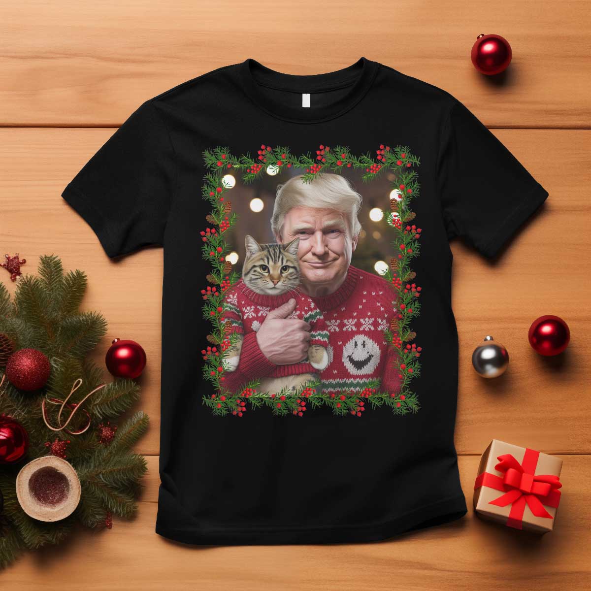 Funny Trump Cat Christmas Mistletoe T Shirt TS11 Black Print Your Wear