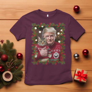 Funny Trump Cat Christmas Mistletoe T Shirt TS11 Maroon Print Your Wear