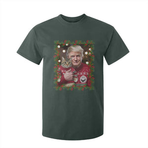 Funny Trump Cat Christmas Mistletoe T Shirt For Kid TS11 Dark Forest Green Print Your Wear